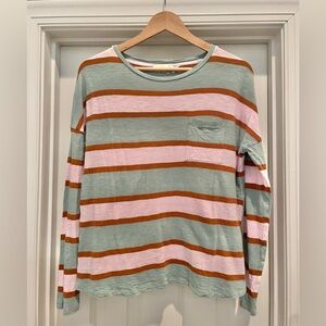 Boden Boxy Jersey Tee Duck Egg/Coconut Stripe US 6